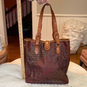 Escada Vintage Italian Leather Trim Paisley Tapestry Tote Bag